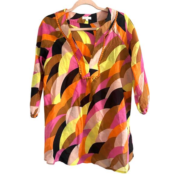 SHOSHANNA Colorful Abstract Geometric Print Silk-Cotton Tunic - Sz P Petite - Picture 1 of 5